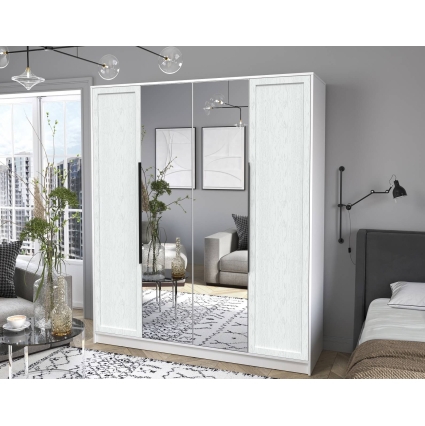 Шкаф распашной Тренд КТ-Ш4 (з) (Белый платинум ЛДСП/ Дуб полярный ЛМДФ) Ш1800 В2128 Г547